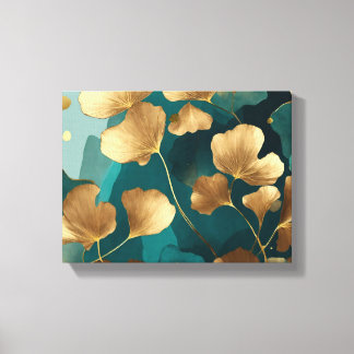 Toile Elégant Ginkgo feuille or & turquoise