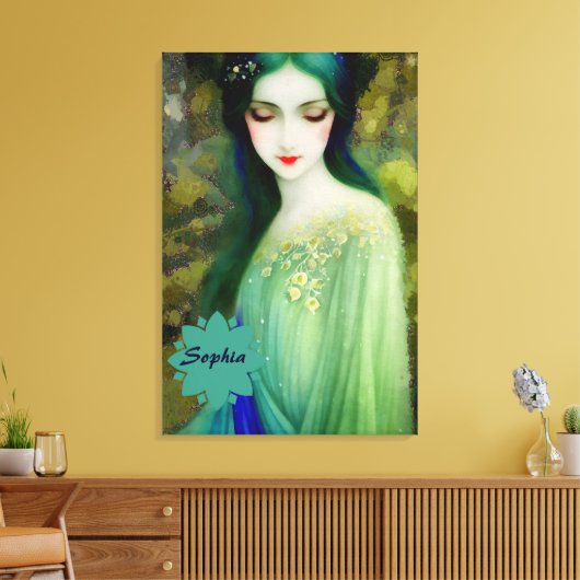 Toile Élégant Imaginaire Portrait femme en vert et bleu (Insitu(Salon))