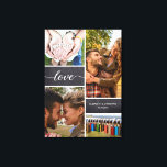 Toile Elegant Love Script Photo Collage Tableau noir<br><div class="desc">Personnalisez cette toile enveloppée avec vos photos préférées pour créer un collage pour votre art mural. Blocs arrière-plan en damier pour un style moderne. La typographie de script "Love" avec des extrémités à queue longue,  customisez avec vos noms et date anniversaire spéciale.</div>