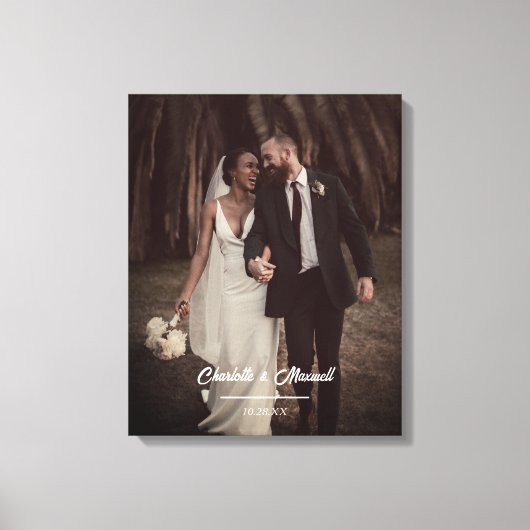 Toile Élégant Mariage Script Photo Couple Noms Et Date (Recto)