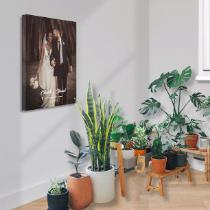 Toile Élégant Mariage Script Photo Couple Noms Et Date