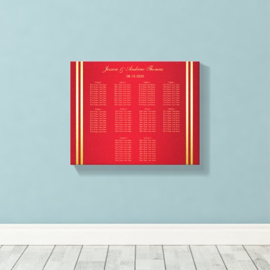 Toile Elégant Or & Rouge, Mariage Anneaux Seating Chart (Insitu (Plancher de Bois))