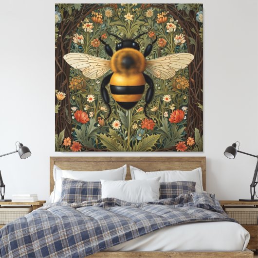 Toile Elégant rétro bumblebee boho botanique floral art (Insitu(Chambre))
