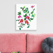 Toile Elégant rose foncé moderne fleurs sauvages d'aquar (Insitu(Salon))