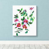 Toile Elégant rose foncé moderne fleurs sauvages d'aquar (Insitu (Plancher de Bois))