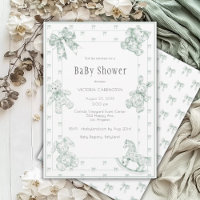 Toile Elegant Sage Green Baby shower Invitation