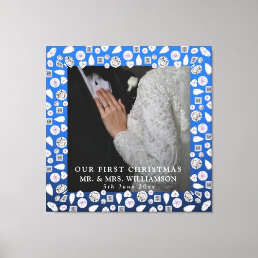 Toile Elégant Silver Blue Heart Diamond Premier Noël (Recto)