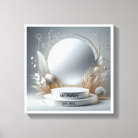 Toile Élégant Silver Grey Podium Floral Script moderne (Recto)