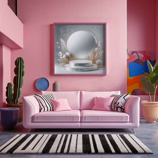 Toile Élégant Silver Grey Podium Floral Script moderne