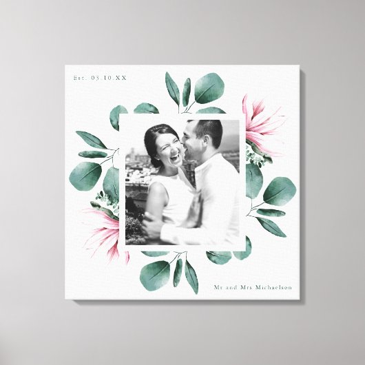 Toile Elégant vert aquarelle cadre photo Mariage (Recto)
