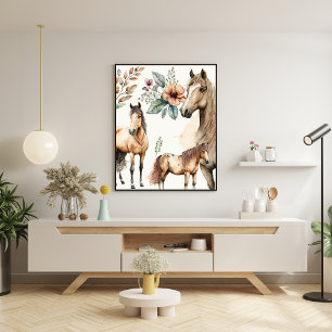 Toile Elégante aquarelle Floral habillé Unicorn Chevaux