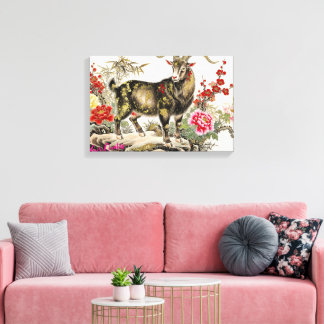 Toile Élégante chèvre à l'encre de lavis avec art asiati