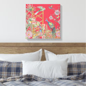 Toile Élégante Chinoiserie florale orientale de paon rou (Insitu(Chambre))
