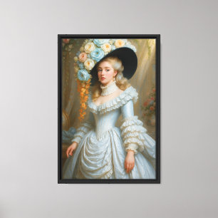 Toile Elégante dame Rococo avec Casquette floral