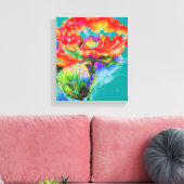 Toile Elégante peinture florale rouge turquoise (Insitu(Salon))
