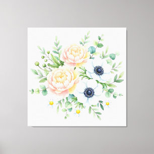 Toile Élégante pivoine à l'aquarelle et fleur d'anémone