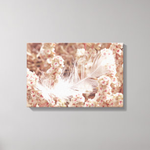 Toile Elégante Plumes Blanches Sur Fleurs Roses Vides