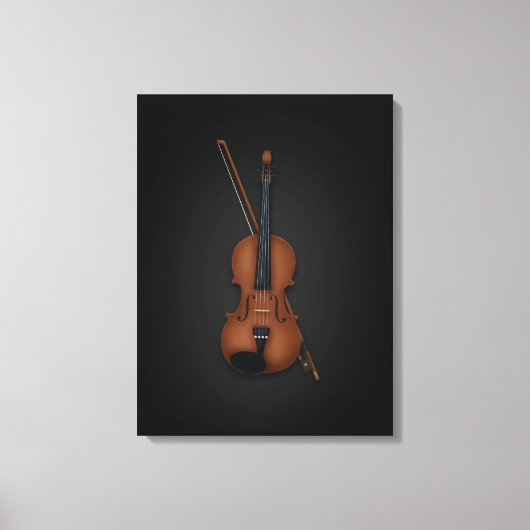 Toile Élégante Trompe L'oeil Violon & Bow sur 18x24 Noir (Recto)