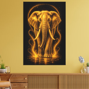 Toile Élément d'art éléphant doré rayonnant