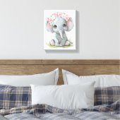 Toile Élément de crèche Éléphant bébé Fleurs roses sur l (Insitu(Chambre))