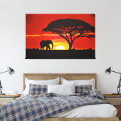 Toile Eléphant africain, Coucher de soleil, Afrique, Déc (Insitu(Chambre))