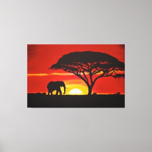 Toile Eléphant africain, Coucher de soleil, Afrique, Déc (Recto)