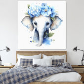 Toile Eléphant Bébé - Couronne Fleur Bleue (Insitu(Chambre))