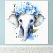 Toile Eléphant Bébé - Couronne Fleur Bleue (Insitu (Plancher de Bois))