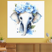 Toile Eléphant Bébé - Couronne Fleur Bleue (Insitu(Salon))