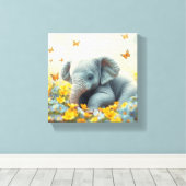 Toile Éléphant bébé dans les fleurs (Insitu (Plancher de Bois))