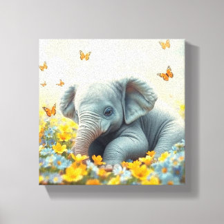Toile Éléphant bébé dans les fleurs