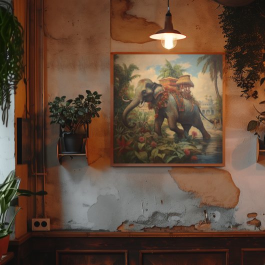 Toile éléphant botanique vintage avec howdah