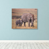 Toile Éléphant d'Afrique avec bébé (Insitu (Plancher de Bois))