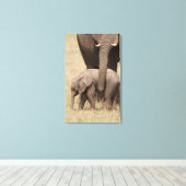 Toile Éléphant d'Afrique bébé avec sa mère (Insitu (Plancher de Bois))
