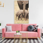 Toile Éléphant d'Afrique bébé avec sa mère (Insitu(Salon))