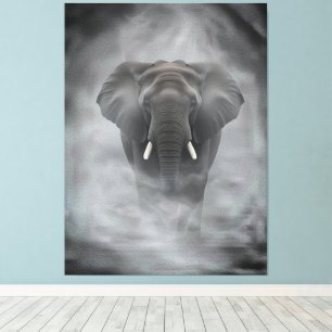 Toile Éléphant d'Afrique dans le brouillard serein en im