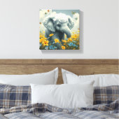 Toile Éléphant de bébé courant dans des fleurs (Insitu(Chambre))