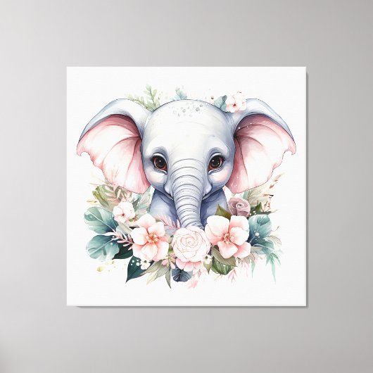 Toile Eléphant et fleurs (Recto)