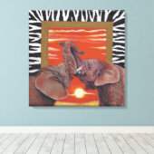 Toile Elephant in Love Sunset et Zebra print (Insitu (Plancher de Bois))