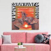 Toile Elephant in Love Sunset et Zebra print (Insitu(Salon))