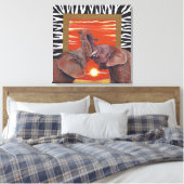 Toile Elephant in Love Sunset et Zebra print (Insitu(Chambre))