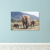 Toile Éléphant mère marchant avec un éléphant jeune (Insitu (Plancher de Bois))