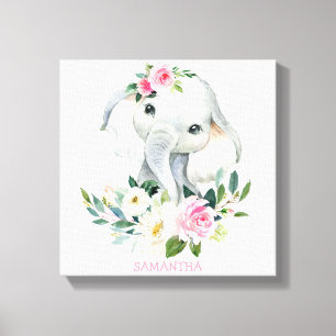 Toile Éléphant mignon avec florales bohèmes pour la cham