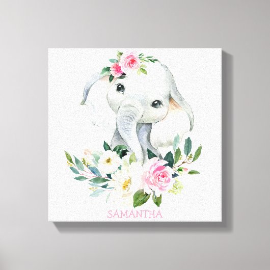 Toile Éléphant mignon avec florales bohèmes pour la cham (Recto)