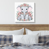 Toile Eléphant mignon bébé aux fleurs roses (Insitu(Chambre))