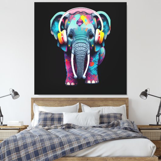 Toile Eléphant mignon bébé avec casque (Insitu(Chambre))