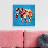 Toile Eléphant multicolore coloré sur Arrière - plan ble (Insitu(Salon))