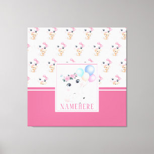 Toile Éléphant Rose Féminin avec Nœud et Motif de Ballon