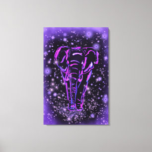 Toile Éléphant Rose Violet Néon Marchant À Nuit Étoilée