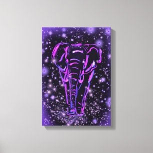 Toile Eléphant Rose Violet Neon Marchant La Nuit étoil